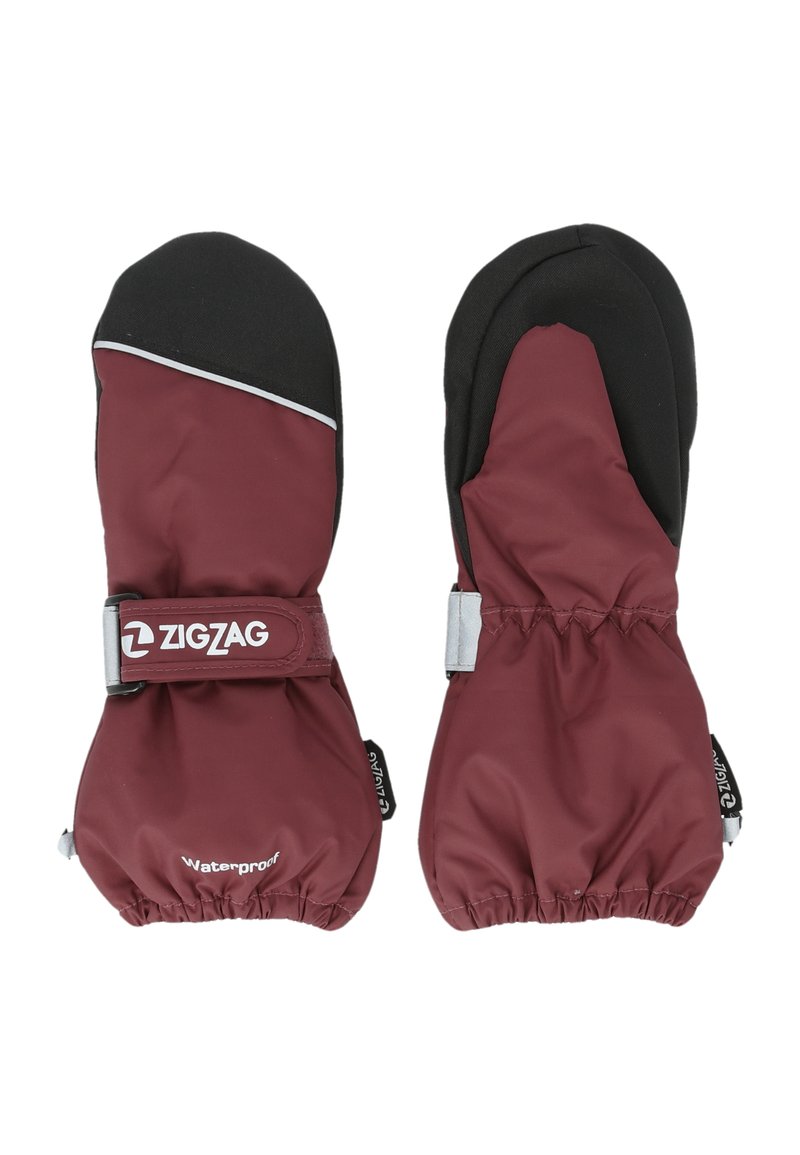 Wasserdichte Handschuhe in Kastanienbraun mit schwarzen Akzenten. Mit elastischen Bündchen, einem Logo-Gurt und glatter Stoffoberfläche. Geeignet für kaltes Wetter.
