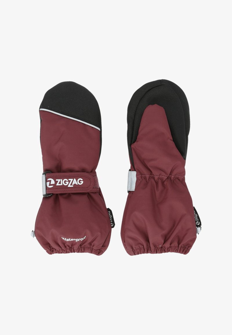 Wasserdichte Handschuhe in Kastanienbraun mit schwarzen Akzenten. Mit elastischen Bündchen, einem Logo-Gurt und glatter Stoffoberfläche. Geeignet für kaltes Wetter.