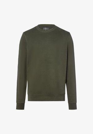 Sweat-shirt uni vert foncé col rond manches longues avec poignets et bas côtelés, présenté sur fond blanc.