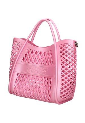 Borsa tote rosa Marc Ellis con motivo a reticolato, realizzata in materiale flessibile, con due manici flessibili e una fibbia argentata sul lato.
