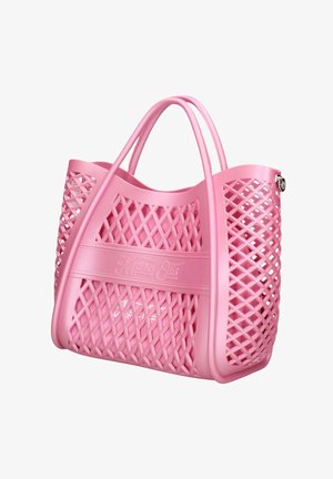 Borsa tote rosa Marc Ellis con motivo a reticolato, realizzata in materiale flessibile, con due manici flessibili e una fibbia argentata sul lato.