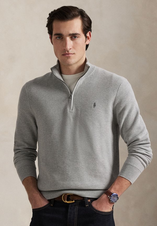 MESH KNIT COTTON QUARTER-ZIP SWEATER - Jumper - andover heather