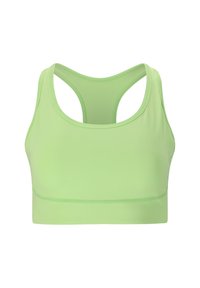 Ljust grön sport-bh med rundad halsringning och racerback-design. Tillverkad av mjukt, stretchigt tyg med minimala sömmar för komfort.