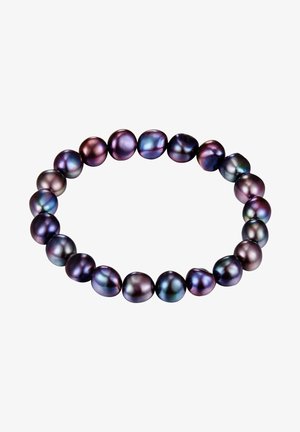 Brățară din perle de apă dulce de culoare mov și albastru, prezentând perle de formă neregulată cu un finisaj lucios, strânse împreună într-o buclă continuă.