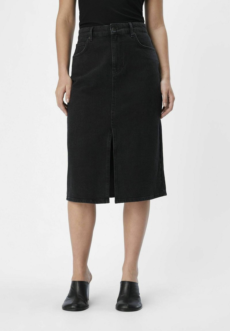 Object OBJELLEN MW MIDI NOOS - Falda acampanada - black denim