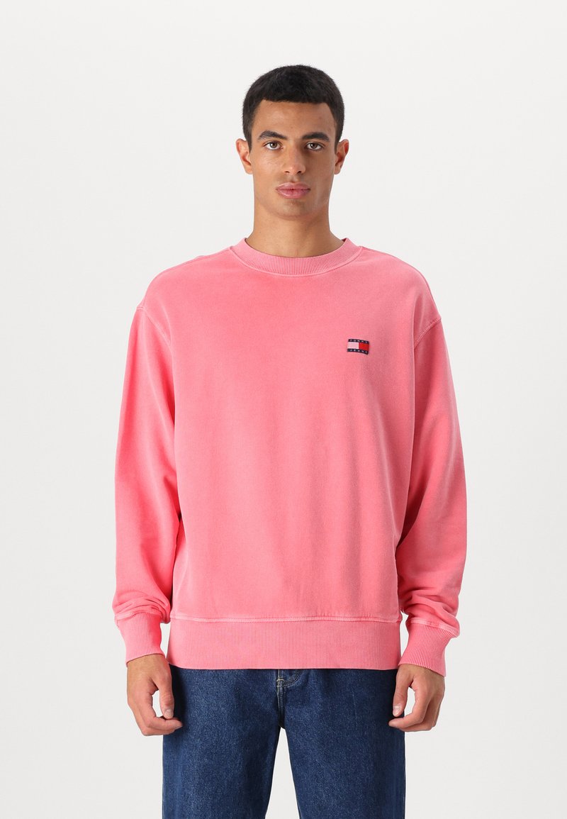 Felpa rosa con scollatura tonda e maniche lunghe, caratterizzata da un piccolo logo ricamato sul petto. Tessuto morbido e spazzolato, vestibilità comoda.