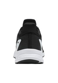 Sneaker atletico nero con tomaia in rete traspirante, colletto imbottito e suola bianca. Presenta un'accents laterale a contrasto e un tessuto testurizzato.