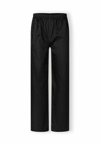 Pantalons étanches noirs avec une taille élastique, design à jambes droites et poches latérales. Fabriqués en matériau léger.