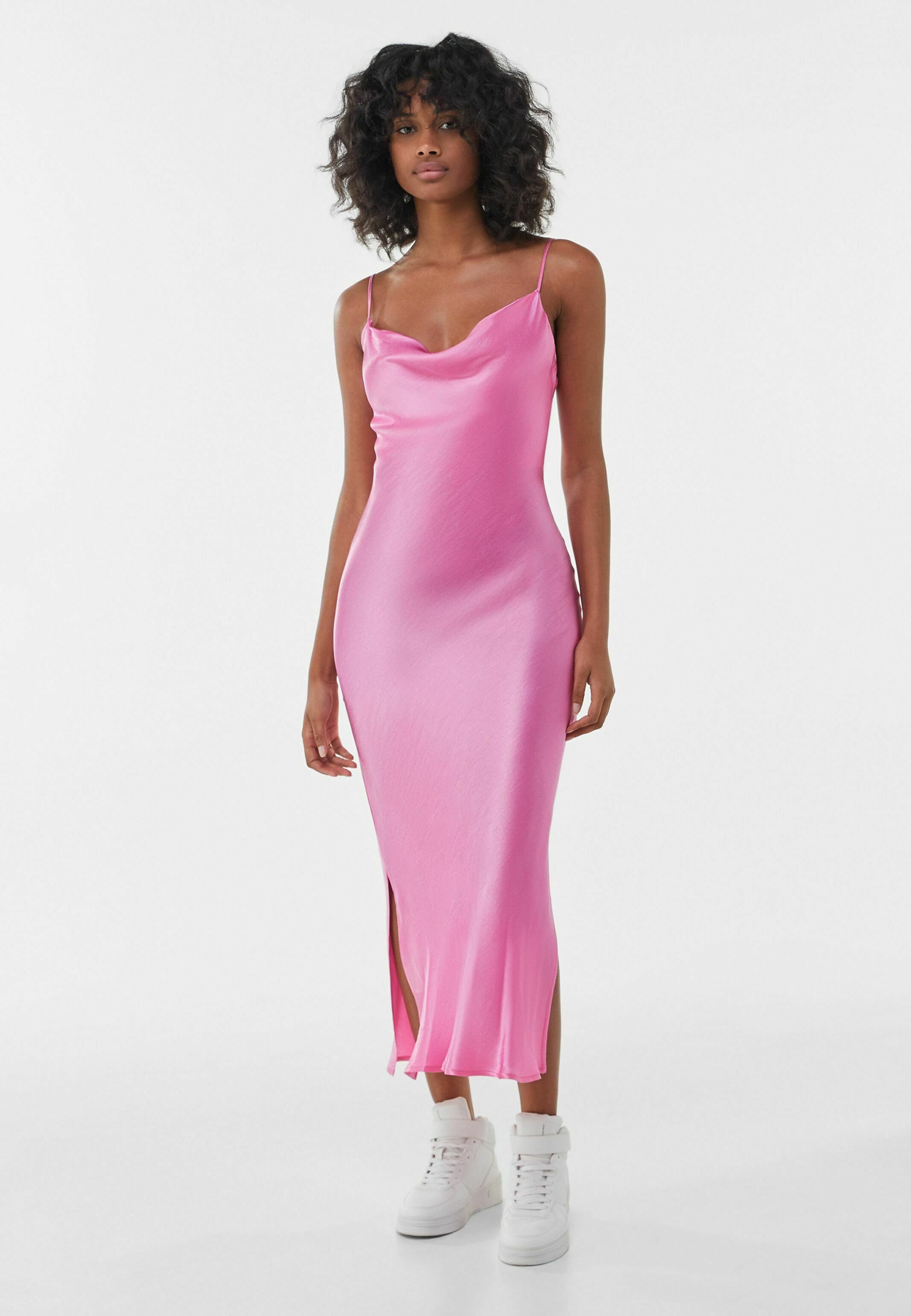 pink satin dress bershka