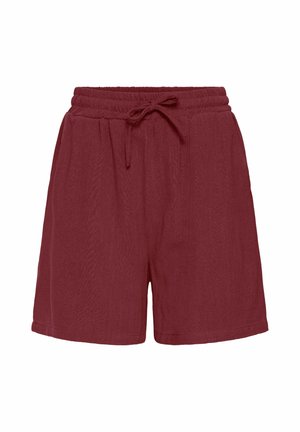 Shorts bordeaux cu talie elastică și șnur, cu o croială relaxată și o textură subtilă. Fără buzunare sau embellishments suplimentare.