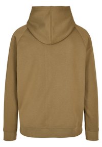 Felpa con cappuccio in verde oliva, realizzata in morbido misto cotone. Presenta una tasca a marsupio, polsini e orlo a costine con una finitura liscia.