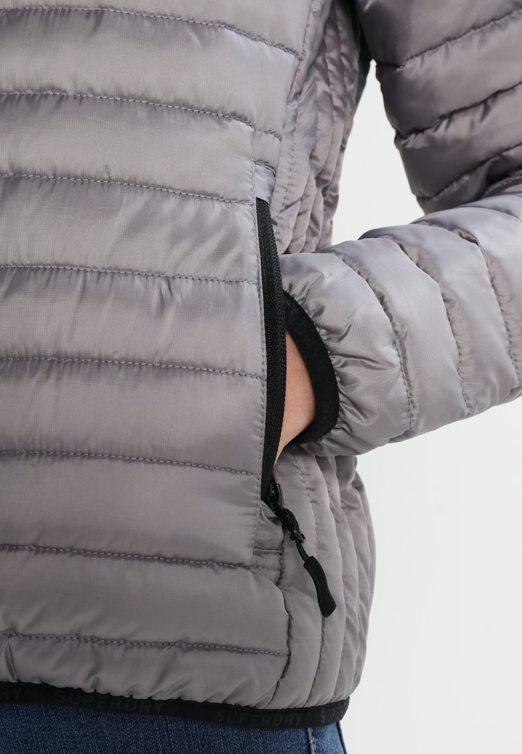 superdry womens core down hooded jacket comet silver