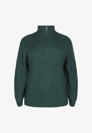 Zizzi FLASH MIT HOHEM KRAGEN UND REISSVERSCHLUSS - Džemper - sea moss mel