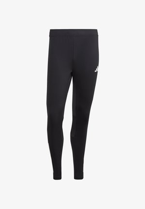 Schwarze Sportleggings aus dehnbarem Material, mit glatter Textur, elastischem Bund und seitlichen Mesh-Einsätzen zur Belüftung.