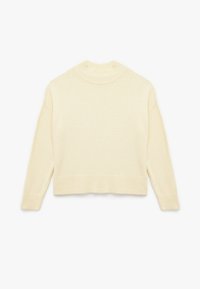 Crème-kleurig cropped sweater met een geribde opstaande kraag en manchetten, met een zachte, gestructureerde brei. Eenvoudig en minimalistisch ontwerp.