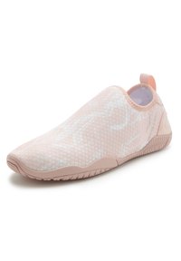Light pink slip-on shoe with a breathable mesh upper, textured surface, and a flexible rubber sole. Features a pull tab at the heel.
