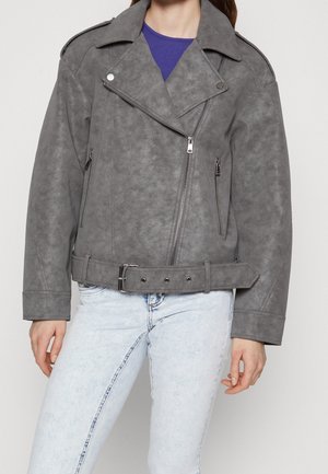Imiteret læderjakke - dark grey