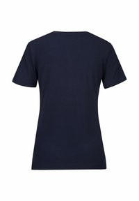 Navyblaues T-Shirt mit kurzen Ärmeln aus Baumwolle, mit Rundhalsausschnitt und glatter Textur. Keine Muster oder sichtbare Markenkennzeichnung.