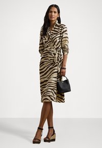 Lauren Ralph Lauren Zebra Print Tie Front Crepe Shirtdress - Shirt dress - cream/brown