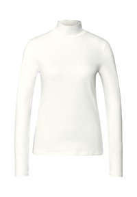 Witte lange mouwen turtleneck shirt gemaakt van gladde, stretchstof, met een hoge hals en een fitted silhouet met een rechte zoom.