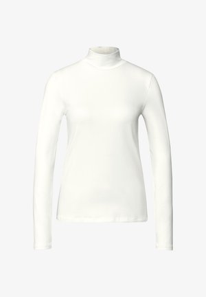 Biały, długi rękaw, golf z gładkiego, elastycznego materiału, z wysokim kołnierzem i dopasowanym krojem oraz prostym dołem.