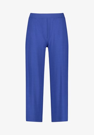 Blue, straight-leg pants made from soft fabric with an elastic waistband. Features a simple design with no visible embellishments or patterns.