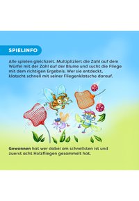 Kleurrijke illustratie met cartooninsecten met overgrote ogen en vleugels, met netten in de hand, omringd door bloemen en bladeren op een verloop achtergrond.