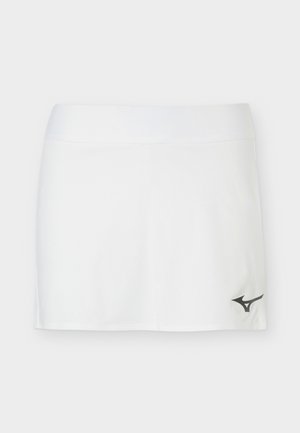 White women's sports skirt with wide waistband and small black logo near the hem on the right side.
