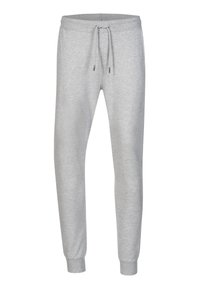 Lys grå sweatpants med elastisk talje og snøre, indsnævrede ben og ribbede manchetter.