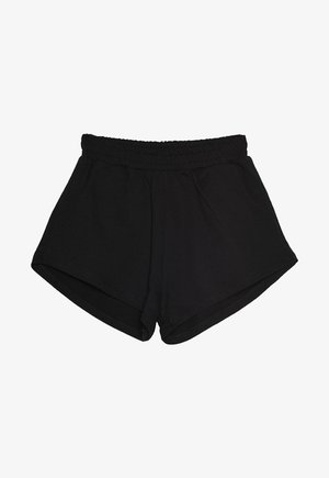 Bermudas negras informales con cintura elástica y bolsillos laterales, diseñadas para la comodidad y el uso diario.