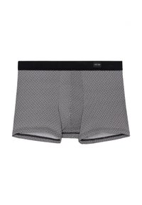 Boxer da donna grigi con motivo, dotati di una cintura nera e caratterizzati da un design a onde su tutta la superficie e una texture in tessuto liscia e elastica.