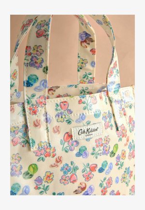 Blumenmuster-Tote Bag aus strapazierfähigem Stoff, mit einem hellcremefarbenen Hintergrund, Pastellblumen und zwei stabilen Tragegriffen.