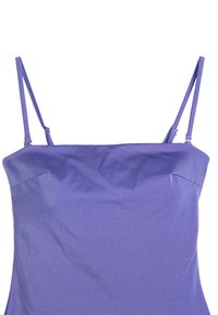 Lilla ærmeløs top med justerbare tynde dobbelte stropper og en lige udskæring, vist mod en hvid baggrund.