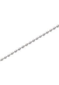 Zilveren ketting met ovale schakels, gepolijste afwerking en een uniform ontwerp. De lengte strekt zich horizontaal over het frame uit.
