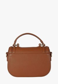 Borsa a mano in pelle marrone con design strutturato, caratterizzata da una parte superiore arrotondata, manico singolo e dettagli di cucitura discreti.