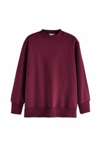 Bordeauxfarbener Sweatshirt mit Rundhalsausschnitt, langen Ärmeln und gerippten Bündchen und Saum. Glatte Textur und lockerem Schnitt.