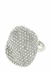 Hõberõngas tekstuurse, ümara disainiga, kaetud väikeste sädelevate kivikestega. Sile pael poleeritud viimistlusega.