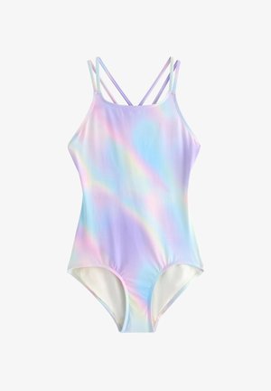 Peldkostīms ar pasteļtoņu varavīksnes gradienta dizainu, izgatavots no mīksta materiāla. Aprīkots ar plānām, krusteniskām lencītēm un klasiska griezuma nodrošināšanai.