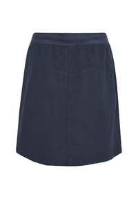 Jupe en coton bleu marine avec une taille ajustée, un design simple, une silhouette droite et un détail de couture subtil à l'arrière.