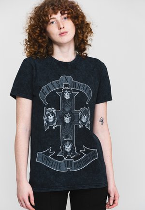 GUNS NnROSES MONOCHROME CROSS DIP DYE  - Print T-shirt - black