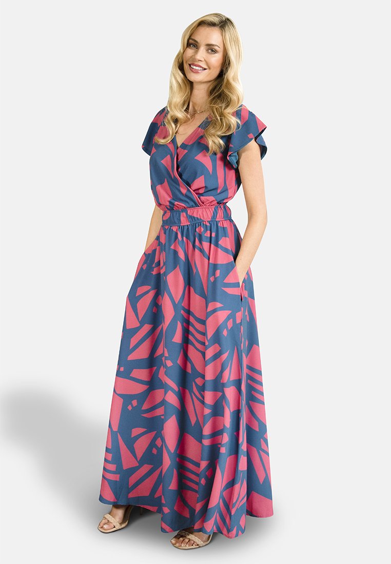 HotSquash CHIFFON Vestito lungo matisse print coral teal/blu