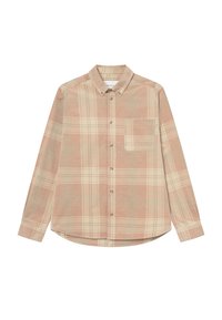 Μακρυμάνικο πουκάμισο από μαλακό ύφασμα, με ροζ και μπεζ καρό σχέδιο, κουμπιά μπροστά και μία τσέπη στο στήθος.