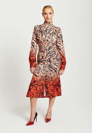 ZEBRA PRINT WITH HIGH NECK AND DRAPED WAIST - Day dress - red