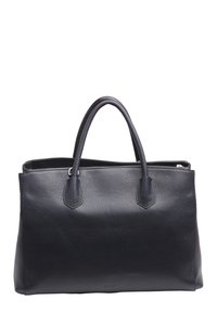 Dunkelblaue Lederhandtasche mit strukturierter Oberfläche, doppelten Tragegriffen oben und einem Reißverschluss. Sie hat eine rechteckige Form und ein minimalistisches Design.