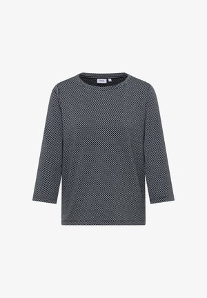 Top a maniche lunghe con motivo in bianco e nero, scollo rotondo e vestibilità comoda, caratterizzato da un design in mesh traforato e un'etichetta del marchio.