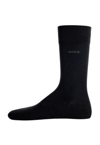 Calzino nero realizzato in un tessuto morbido, con un risvolto rinforzato e il logo "BOSS" in un grigio sottile sul lato.