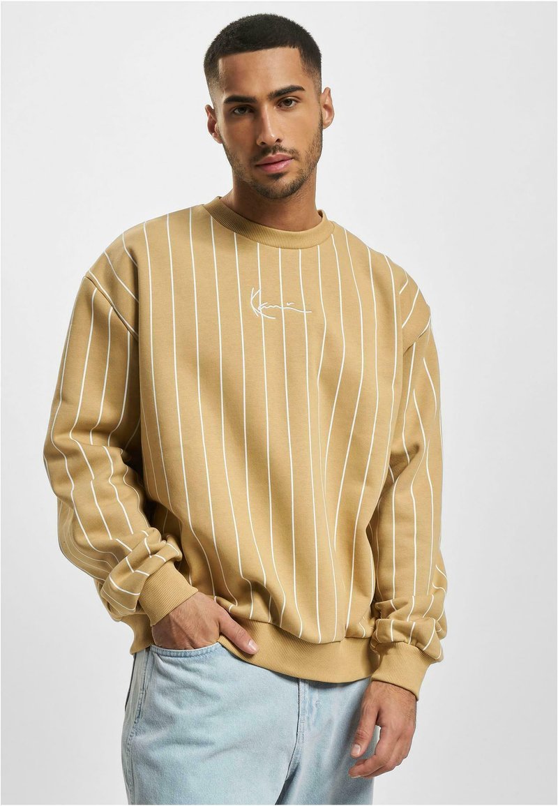 Karl Kani SMALL SIGNATURE PINSTRIPE CREW - Felpa - sand white