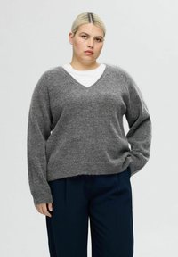 Selected Femme SLFLULU NEW V NECK - Vesta - medium grey melange