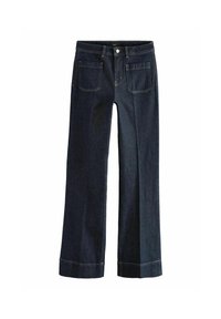 Jeans in denim blu scuro con un design a gamba larga, dotati di due tasche frontali e due tasche posteriori. Cuciture minime e orlo dritto.