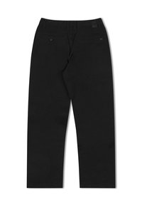 Μαύρο κοτλέ παντελόνι με σχέδιο ίσιου πόρου, πίσω τσέπες και διακριτική σήμανση στη μέση. Απαλή υφή χωρίς σχέδια.